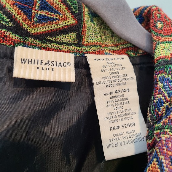Vtg Tapestry Jacket Womens White Stag Sz 22W Patchwork Statement Beaded 90s - Picture 5 of 11
